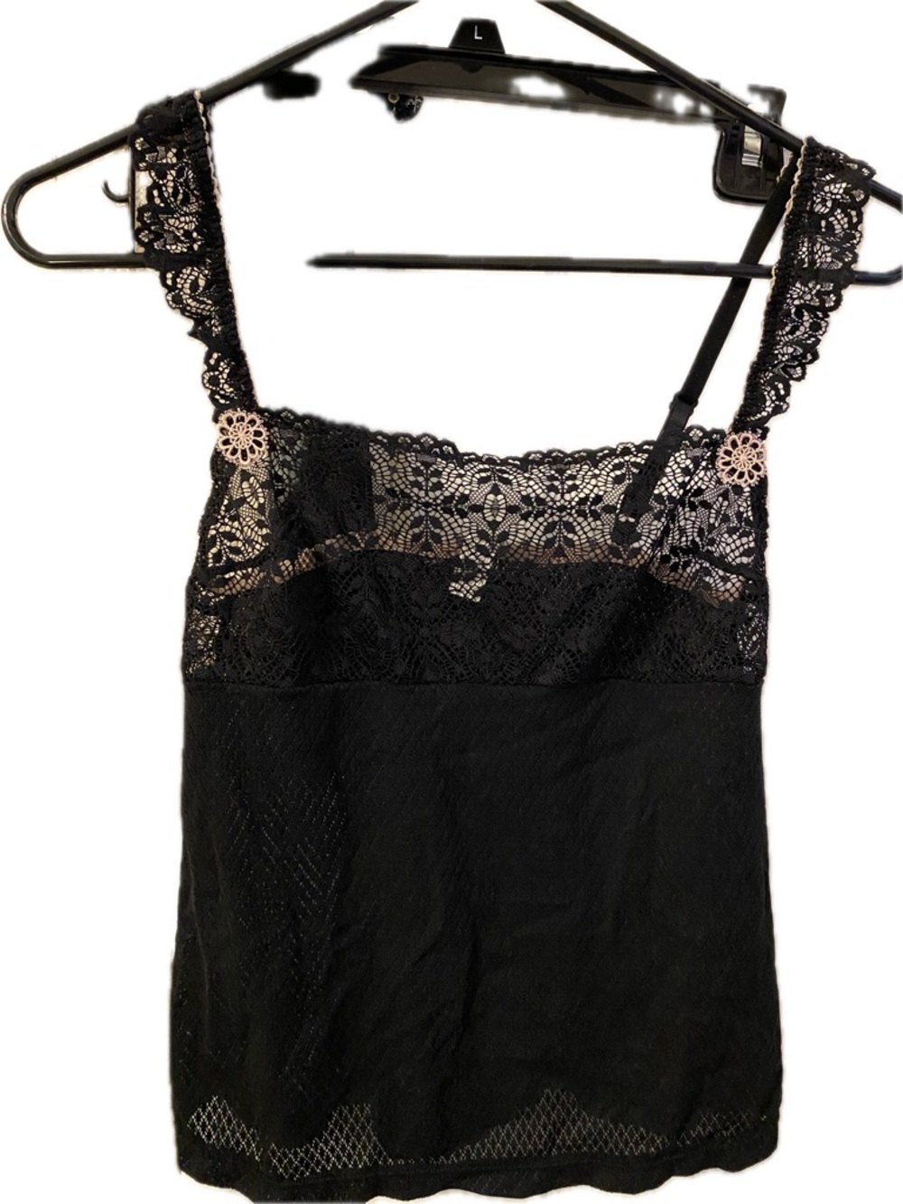 Black Lace Camisole with Pink Accents